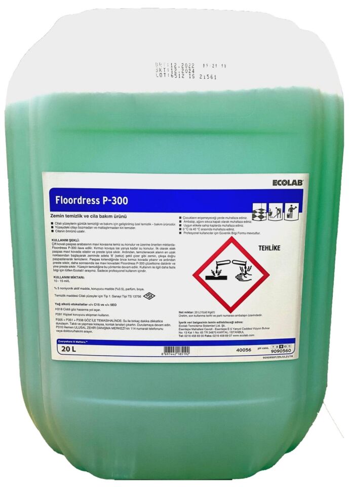 Floordress P-300 19,60kg (Kayganlık ve film oluşturmayan temizlik ve cila bakım maddesi)